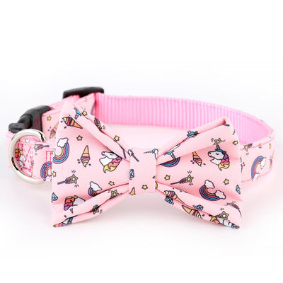 NV Bow Tie Collar Leash - Magical Unicorns - Removable Bow Tie Pink Collar, Leash For Dogs